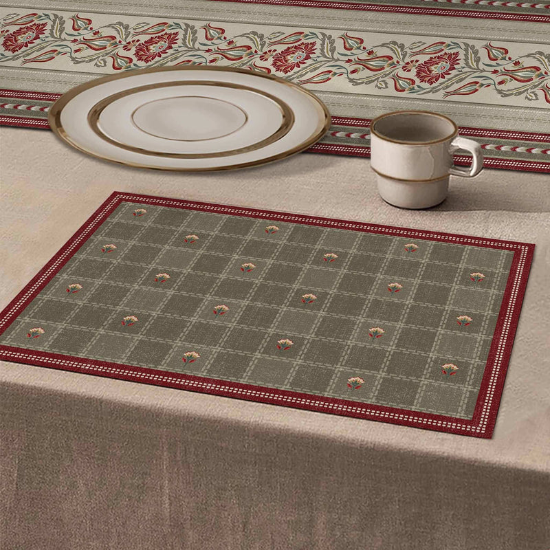 Luxury Suzani Block Print Cotton Table Mat – Ethnic Floral Dining Placemat with Red Border for Modern & Rustic Home Décor by preetier