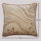 Nautical Cushion Cover Velvet Material Embroidered Starfish Motif Wave Pattern Design Beach Theme Decor Coastal Home Accent Premium Construction Quality Beige Brown Tones Rust Cord Trim Ocean Inspired Aesthetic Living Room Decoration Soft